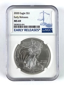 NGC Graded 2020 US $1 American Silver Eagle Dollar MS 69