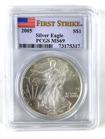 PCGS Graded 2005 US $1 American Silver Eagle Dollar MS 69