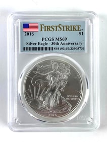 PCGS Graded 2016 US $1 American Silver Eagle Dollar MS 69