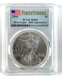 PCGS Graded 2016 US $1 American Silver Eagle Dollar MS 69