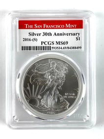 PCGS Graded 2016 S US $1 American Silver Eagle Dollar MS 69