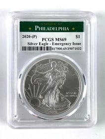 PCGS Graded 2020 P US $1 American Silver Eagle Dollar MS 69