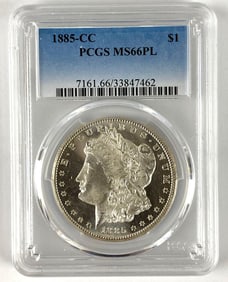 PCGS Graded 1885 CC US Morgan Silver Dollar MS66 PL