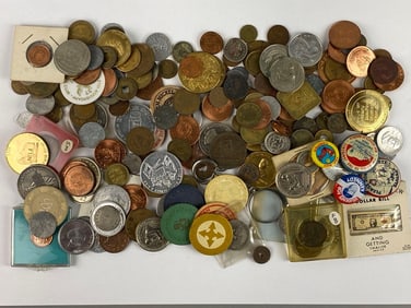 Large Group of Assorted Tokens amd More