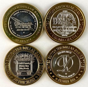 Group of 4 Casino $10 .999 Fine Silver Gaming Tokens