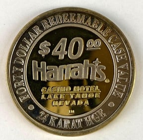 Harrahs Casino $40 .999 Fine Silver Gaming Token