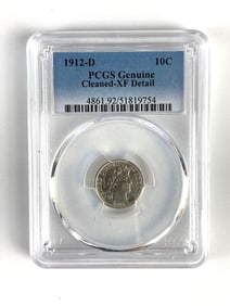 PCGS Graded 1912-D US Barber Silver Dime Genuine Cleaned-XF Detail