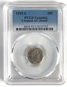 PCGS Graded 1915-D US Barber Silver Dime Genuine Cleaned-AU Detail
