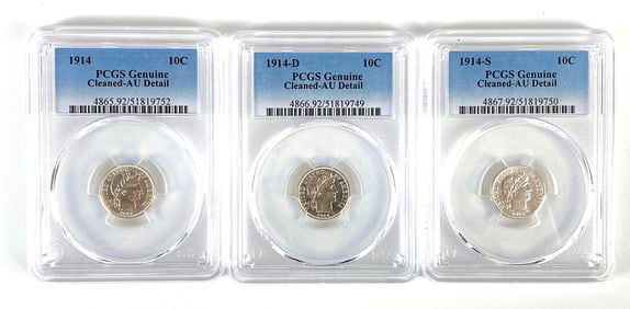 Group of 3 1914 PCGS Graded US Barber Silver Dimes