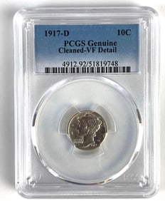 PCGS Graded 1917-D US Mercury Dime Genuine Cleaned-VF Detail