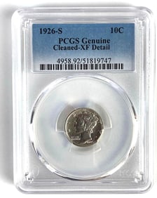 PCGS Graded 1926-S US Mercury Dime Genuine Cleaned-XF Detail
