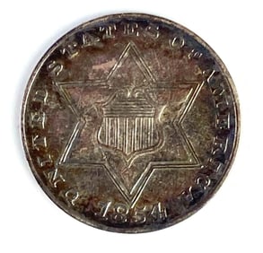1854 US Three-Cent Silver Coin (Type 2)