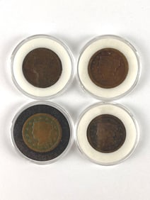 Group of 4 Braided Hair Coronet Head Large Cents