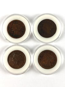Group of 4 Braided Hair Coronet Head Large Cents