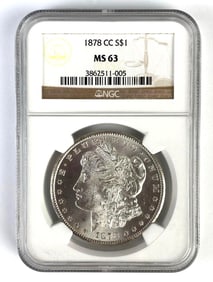NGC Graded 1878-CC US $1 Morgan Silver Dollar MS63