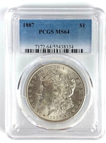 PCGS Graded 1887 US $1 Morgan Silver Dollar MS64