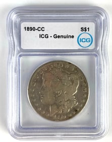ICG - Genuine 1890-CC US $1 Morgan Silver Dollar