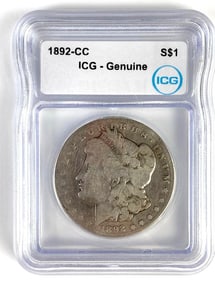 ICG - Genuine 1892-CC US $1 Morgan Silver Dollar