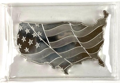 Elemental US Flag Map 5 oz .999 Fine Silver Ingot/ Bar