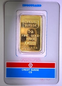 Valcambi Credit Suisse 5 Gram .999 Fine Gold Ingot/ Bar