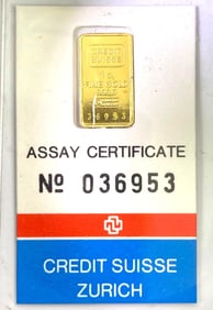 Valcambi Liberty Credit Suisse 1 Gram .999 Fine Gold Ingot/ Bar
