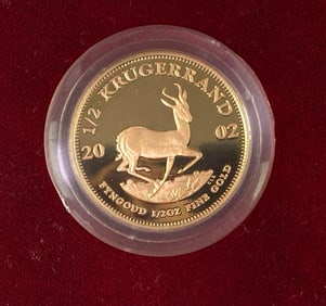 2002 South Africa Mint South African 1/2 Krugerrand 1/2 oz .999 Fine Gold Coin