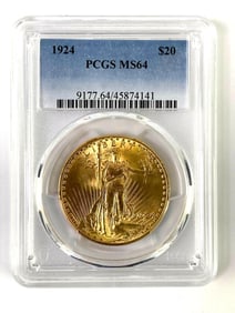 PCGS Graded 1924 $20 US American ST Gaudens MS 64