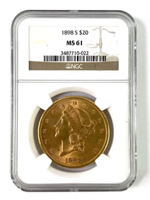 PCGS Graded 1898 S $20 US Liberty Head Gold Coin MS 61