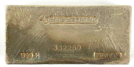 EARLY HAND POURED BULLSEYE Engelhard 100 oz .999 Fine Silver Ingot/ Bar