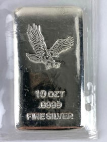 Silvertowne Eagle 10 oz .999 Fine Silver Ingot/Bar