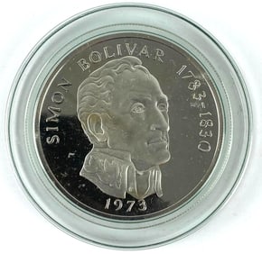 1974 Republica of Panama 20 Balboas Simon Bolivar 4.22 oz .925 Sterling Silver Round