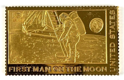 2000 USPS First Man on the Moon 1.10 oz .999 24K Gold Plated Fine Silver Ingot/ Bar