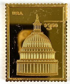 2002 USPS United We Stand .85 oz .999 24K Gold Plated Fine Silver Ingot/ Bar