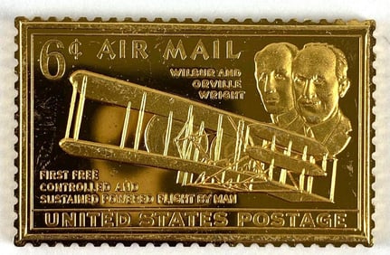 2002 USPS Air Mail .72 oz .999 24K Gold Plated Fine Silver Ingot/ Bar