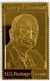 2002 USPS Harry S. Truman 1.11 oz .999 24K Gold Plated Fine Silver Ingot/ Bar