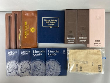 Group of 55 Lincoln Cents and 42 Jefferson Nickels in Whitman Folders and More