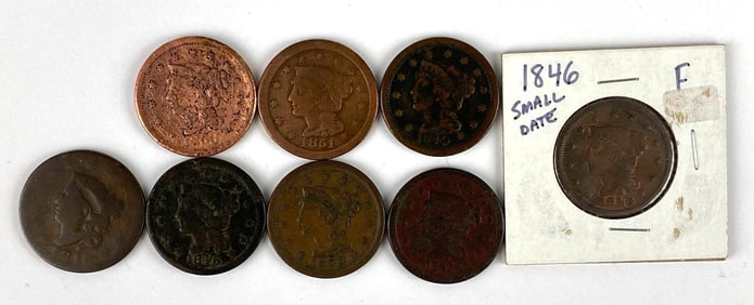 Group of 8 US Large Cent Coronets