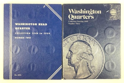 Group of 70 US Mint Washington Quarters in Whitman Folders - 44 Silver Quarters