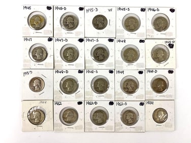 Group of 20 US Mint Washington Silver Quarters
