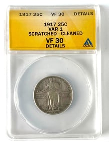 1917 Type 1 ANACS Graded VF 30 Standing Liberty Quarter