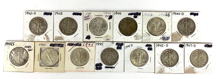 Group of 11 US Walking Liberty Silver Half Dollars