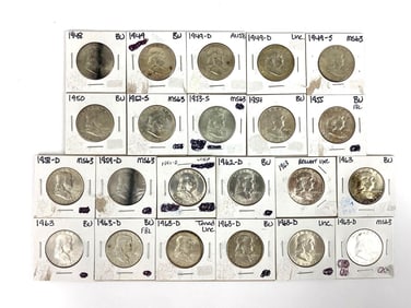 Group of 22 Benjamin Franklin Silver Half Dollars