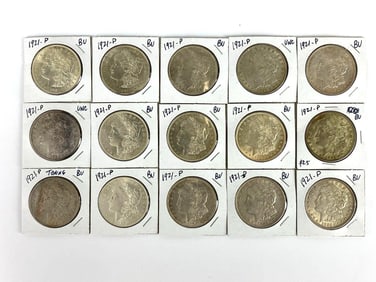 Group of 15 1921 P US Morgan Silver Dollars