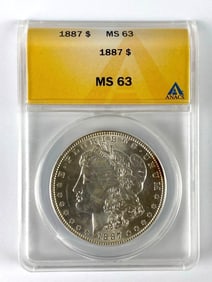 1887 ANACS Graded MS 63 US Morgan Silver Dollar