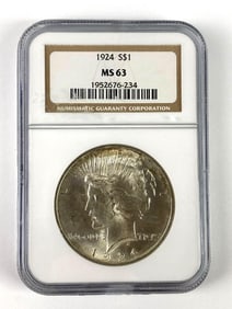 1924 NGC Graded MS 63 US Peace Silver Dollar