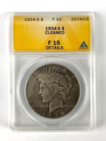 1934 S ANACS Graded F 15 US Peace Silver Dollar
