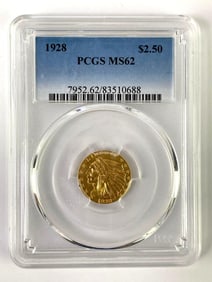 1928 PCGS Graded MS 62 $2.50 Indian Gold Head Coin