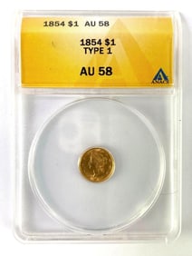 1854 ANACS Graded AU 58 $1 Liberty Head Gold Coin