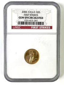 2006 First Strikes NGC Gem Uncirculated US $5 American Eagle 1/10oz Gold Coin