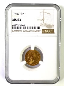 1926 NGC Graded MS 63 $2.50 Indian Gold Head